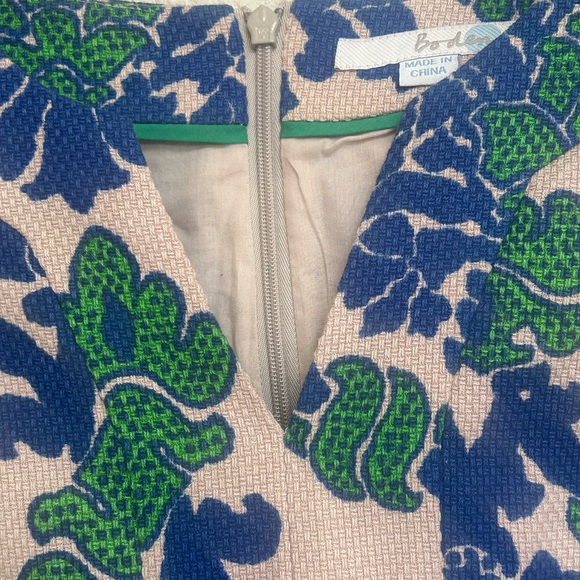 Boden Blue Tan Tapestry Notch Neck Shift Dress US 6 Woven Cotton Damask Print - Picture 5 of 8